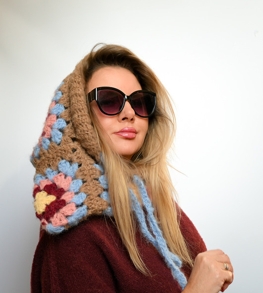 czapki damskie Balaclava alpaka  i jedwab handmade, ręcznie szydełkowana zimowa kominiarka