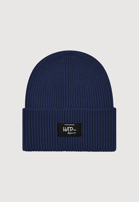 czapki damskie Czapka beanie w gruby prążek długa granatowa