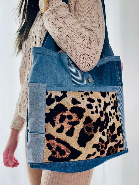 torby na ramię Jeansowa torba w panterkę WILD