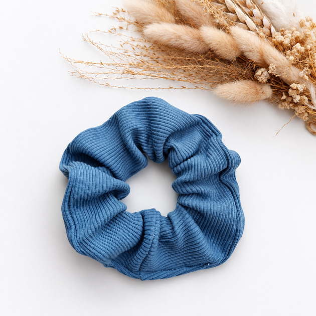 gumki do włosów Frotka scrunchie z prążkowanej dzianiny - niebieski lazur