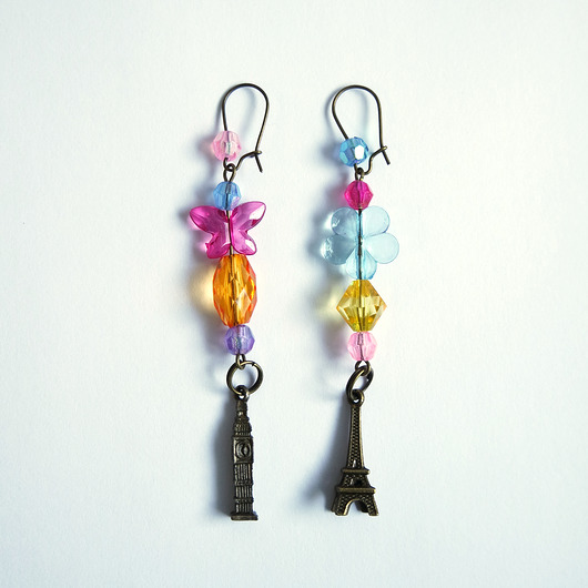 kolczyki - inne Kolczyki - London, Paris, koraliki