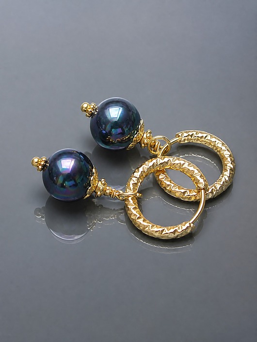 kolczyki pozłacane Pearls /navy blue / vol. 6 - kolczyki pozłacane /12.01.26/