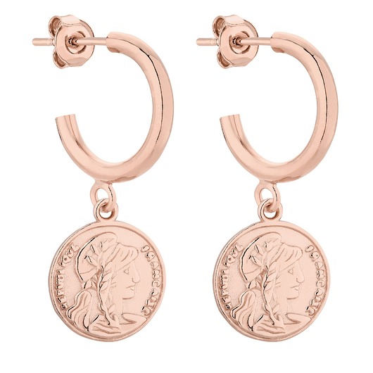 kolczyki pozłacane Półkola M z różowego złota z monetami