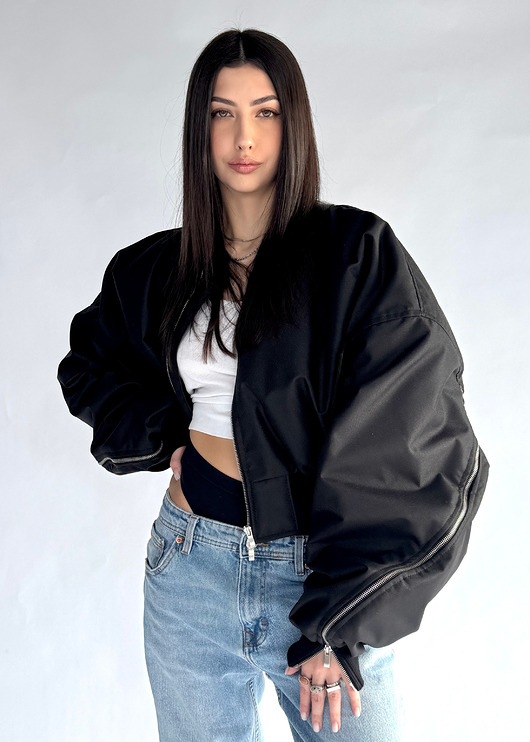 kurtki damskie Krótka kurtka bomber czarna zipper