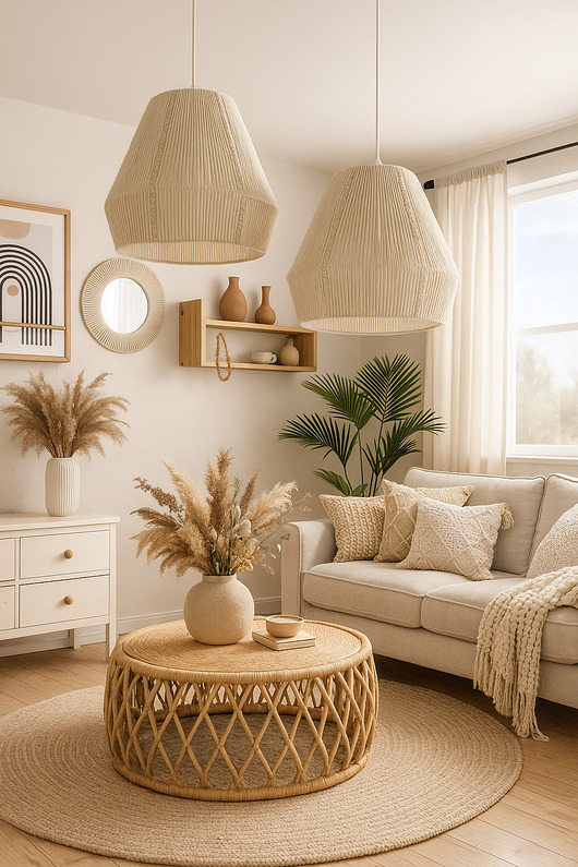 lampy wiszące Klosz boho bawełniany