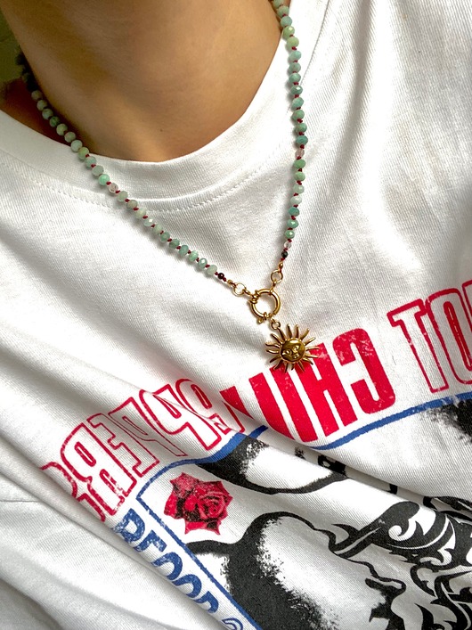 chokery Naszyjnik z amazonitu ze słońcem