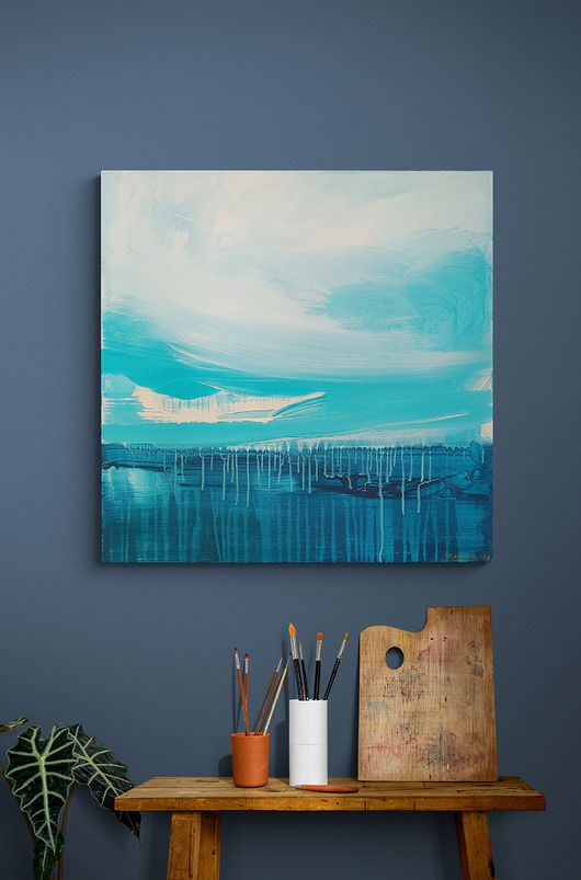 obrazy Obraz ręcznie malowany na płótnie 60x60 cm - Niebieski pejzaż