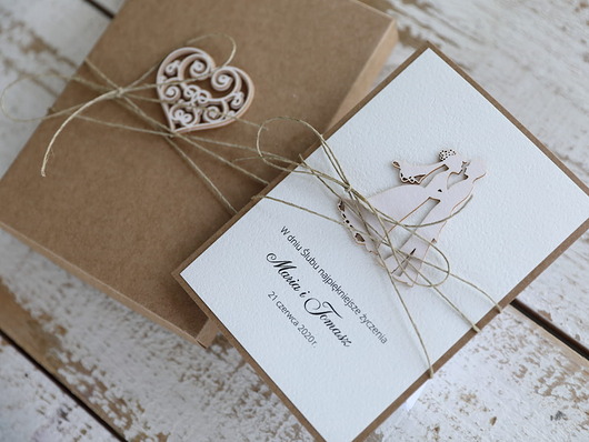 zaproszenia i kartki na ślub Oryginalna kartka ślubna ręcznie robiona na ślub boho