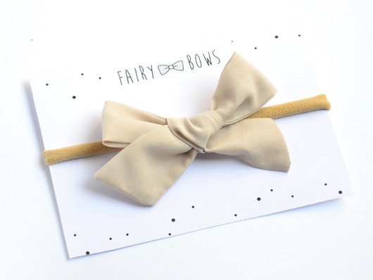 FairyBows opaska kokardka wiązana beżowa FairyBows
