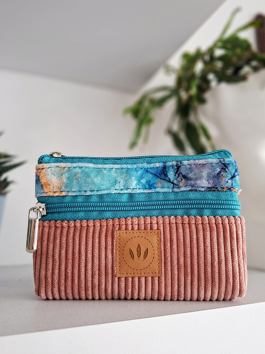 portfele damskie Dwustronny kolorowy portfel ze sztruksu