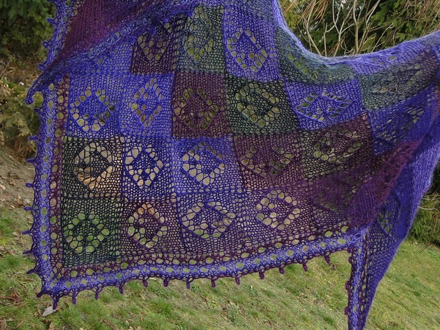 fiołki / delikatna chusta agat handmade
