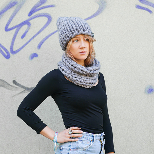 szale damskie Zestaw komin i beanie organiczna merino