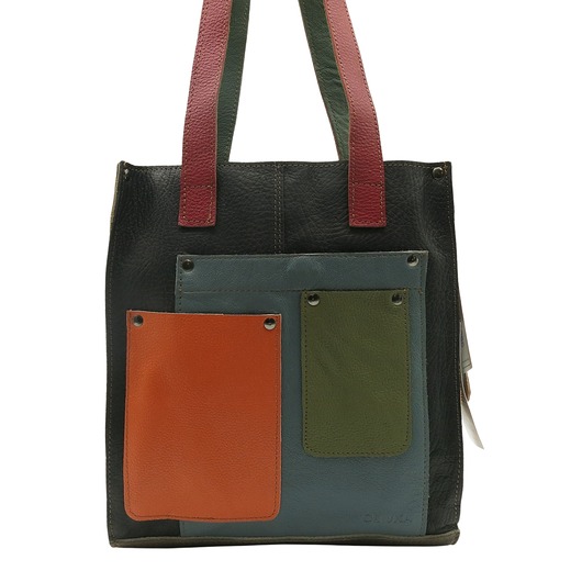 torby na ramię Torebka damska shopper, pojemna, skórzana ze skrawków kolorowa OLIVKA