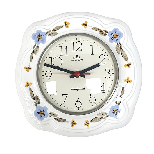 zegary Zegar Ścienny Ceramiczny Meister-Quarz Ręcznie Malowany Niemcy Lata 70.