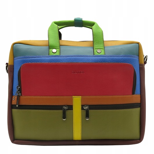 torby na ramię Aktówka torba na laptopa skórzana rączki regulowany pasek kieszenie OLIVKA