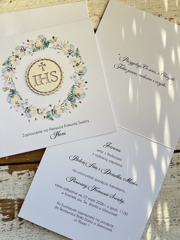 zaproszenia na komunię Białe eleganckie zaproszenia komunijne, na komunię