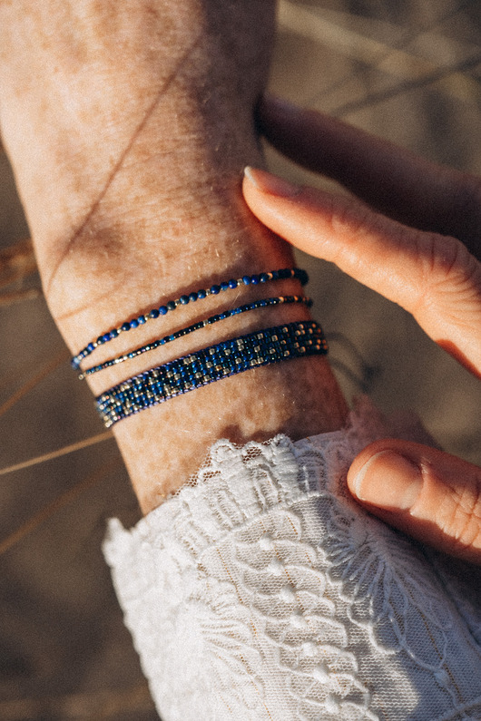 bransoletki ze szkła Zestaw bransoletek granatowych lapis lazuli