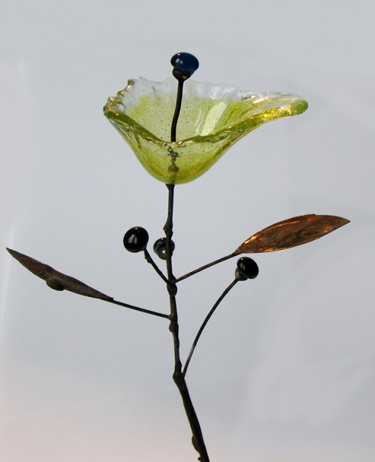 Szklany kwiat ZIELONY Borowska Glass Design