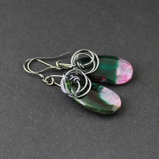 kolczyki srebrne Kolczyki Meaya z agatami - oksydowane srebro