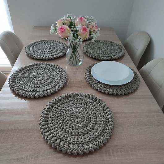 podkładki do kuchni Komplet podkładek szydełkowych pod talerze ze sznurka 6szt-32cm