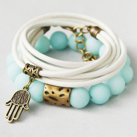 KOMPLET bransoletek :: vintage mint & white I kaktusia