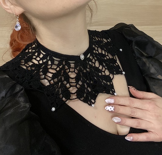 chokery Kornkowy kołnierzyk naszyjnik czarny z perełkami