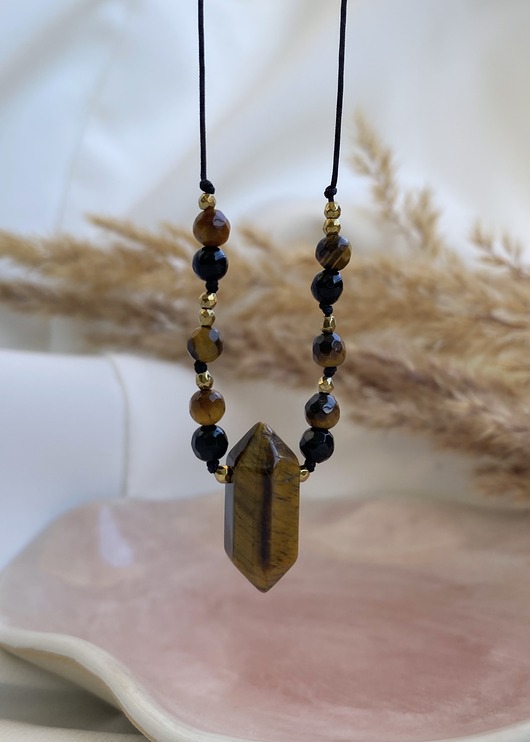 naszyjniki - inne Naszyjnik z Tygrysim Okiem i Turmalinem