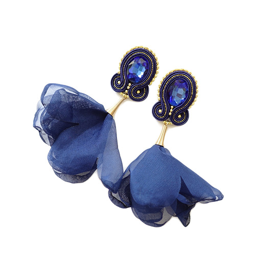 kolczyki soutache Granatowe kolczyki soutache z kwiatami