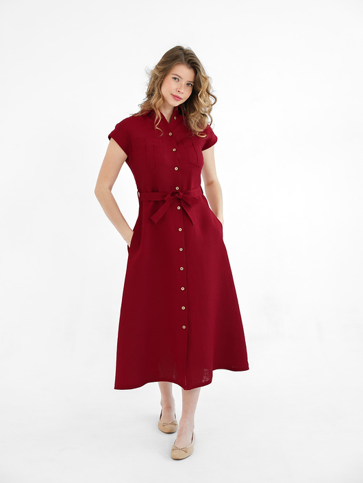 sukienki midi damskie Lniana Sukienka MARIGOLD red wine