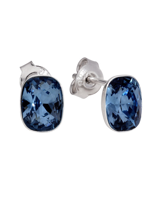 Srebrne kolczyki prostokąt niebieski Swarovski KOM Biżuteria