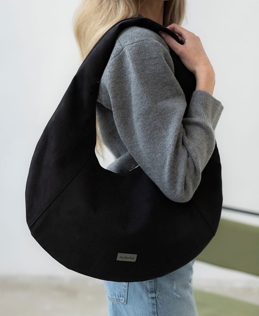 torby na ramię Torba HOBO OVAL w kolorze czarnym z nubuku tapicerskiego