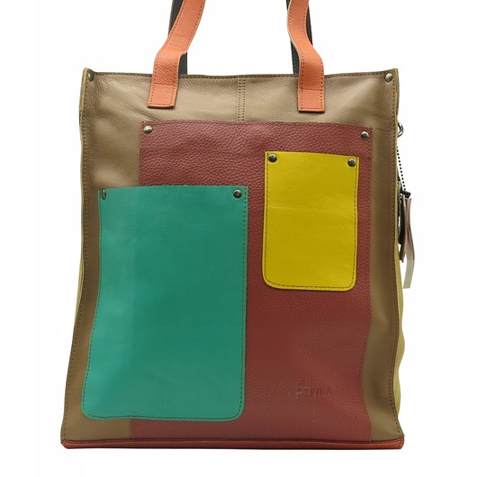 torby na ramię Torebka damska na ramię, shopper, duża, pojemna, mieści A4 skórzana OLIVKA