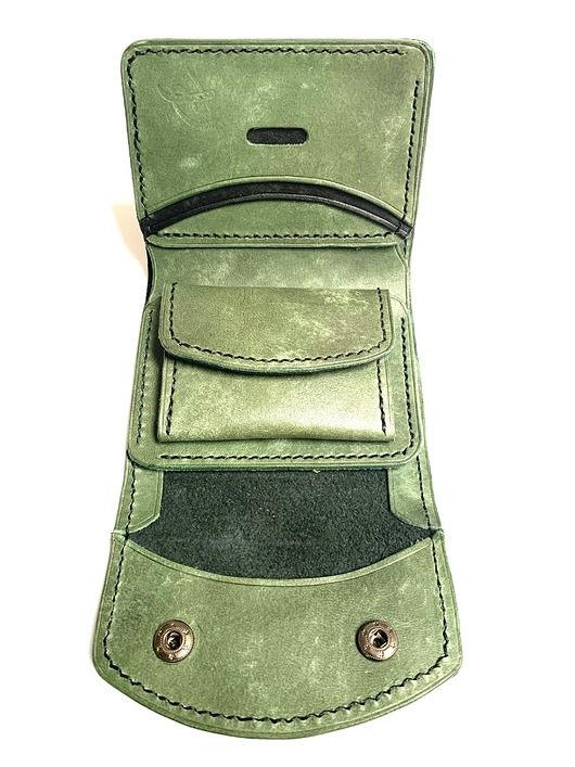 portfele męskie Czarno-zielony portfel ze skóry na bilon  ręcznie uszyty.
