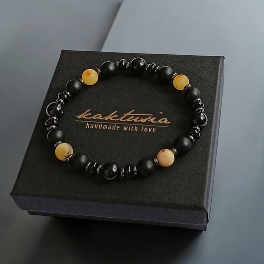 biżuteria męska PREMIUM : BRURSZTYN onyks, turmalin, hematyt