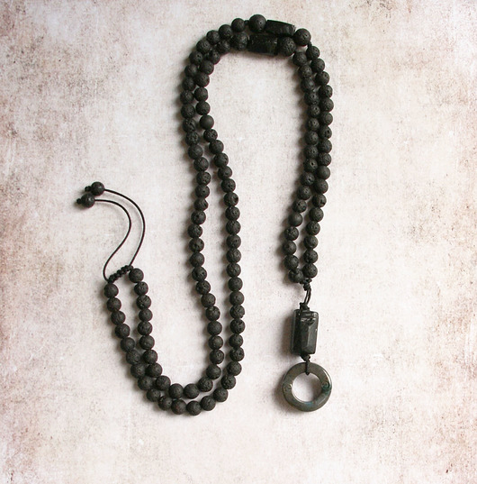 biżuteria męska S A L E : UNIKAT: agat, turmalin, lawa - naszyjnik