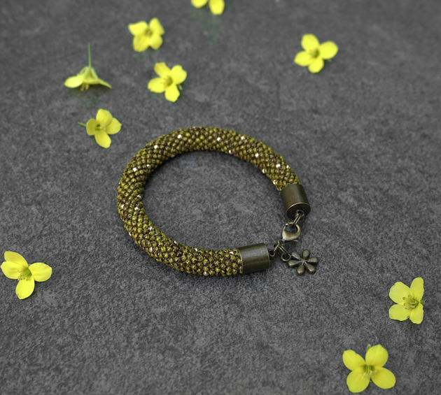 bransoletki ze szkła Bransoletka koralikowa Antique Olivine