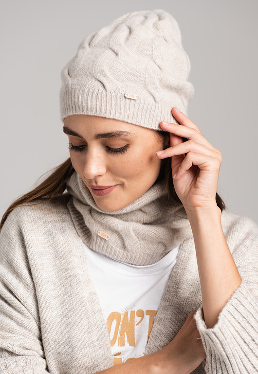 czapki damskie Czapka wełniana z kaszmirem Anna Look 244 beż