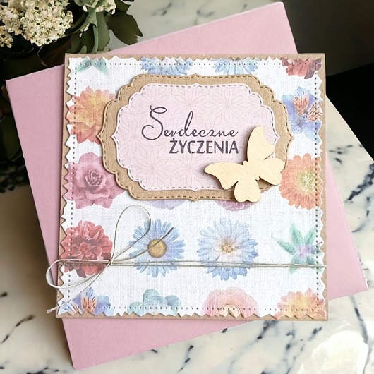 kartki scrapbooking Serdeczne życzenia : vintage floral : uniwersalna kartka