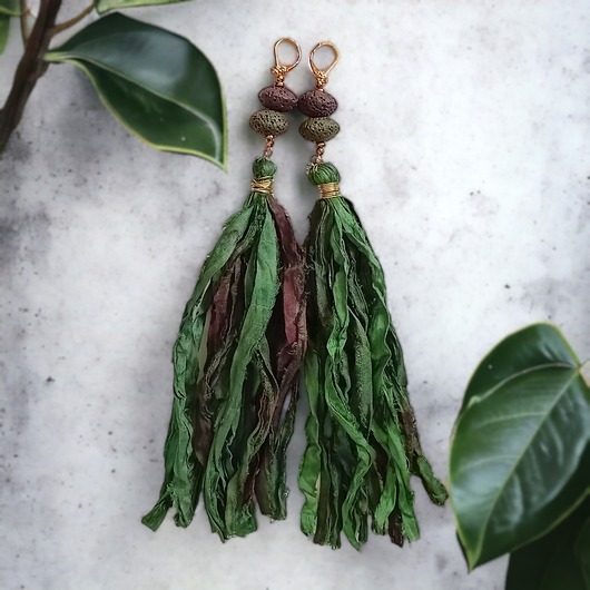 kolczyki chwosty UNIKATOWE kolczyki chwosty : jedwab : ekstremalnie długie : Sari 003