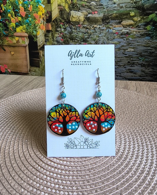 kolczyki drewniane Kolczyki drewniane boho Drzewo życia