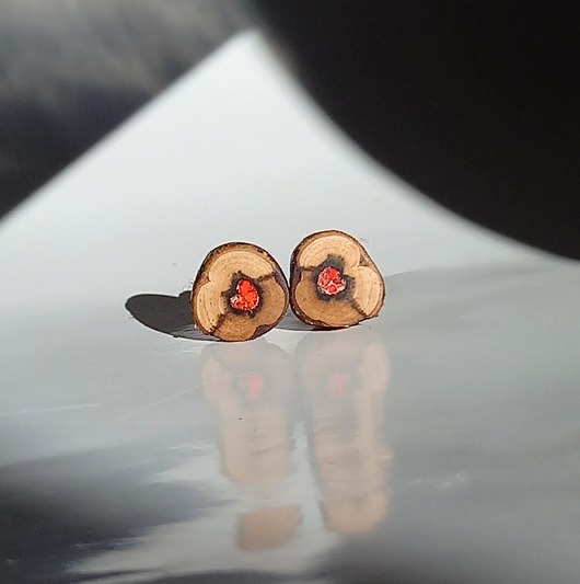 kolczyki drewniane Drewniane kolczyki z serduszkami z jaspisu