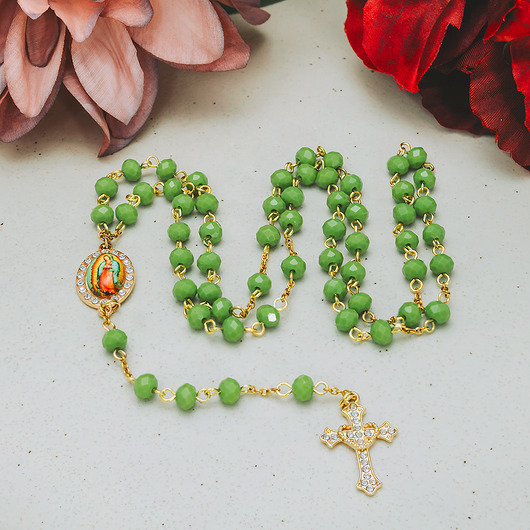 komunia - pozostałe Ręcznie robiony różaniec, komunijny zielony, złoty