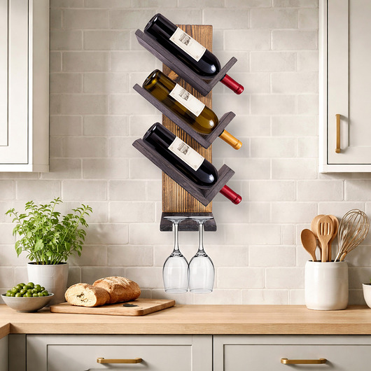 wieszaki Drewniany Wieszak ścienny John Paddle na Wino i Kieliszki Burned Lewy