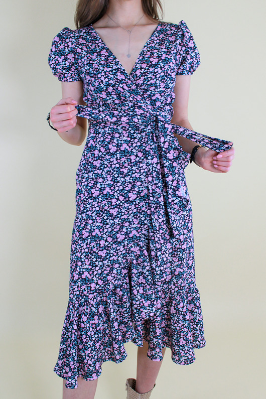 sukienki midi damskie Sukienka zakładana midi kwiatki NADIA