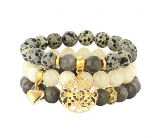 Cream & grey jade with jasper in spots set. Lavoga