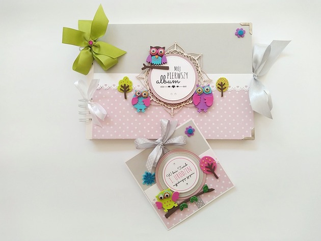 Album i kartka roczek chrzest sowy SweetPaper