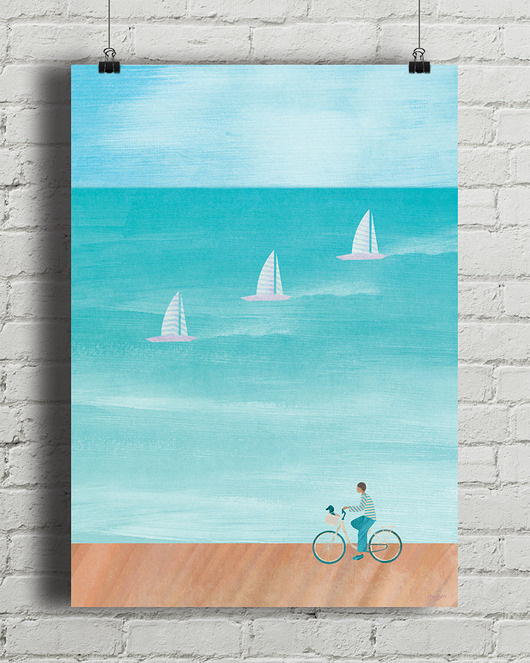 plakaty Plakat Nad morzem - rower i żagle