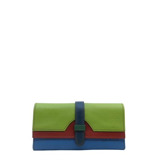 portfele damskie Portfel damski skórzany ze skrawków kolorowy przegródki na karty OLIVKA