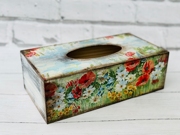 skrzynki, kufry i pudła Pudełko na chusteczki, kwiaty, Shabby Chic