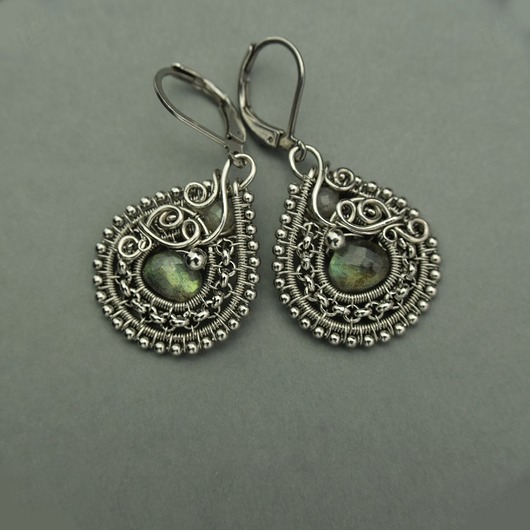 kolczyki wire wrapping Unikatowe kolczyki labradoryt wire wrapping
